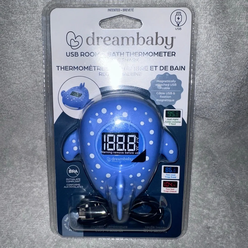 NIP Dreambaby USB Rechargeable Room & Bath Thermometer Whale Shark